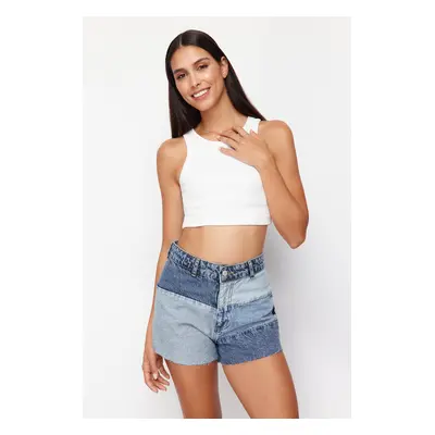 Trendyol Blue Color Block Denim Shorts