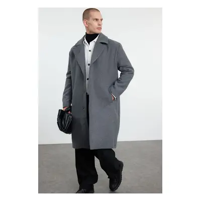 Trendyol Anthracite Men's Oversize Fit Winter Wool Blend Winter Cashmere Coat