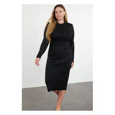 Trendyol Curve Black Stoned Crew Neck Knitwear Dress