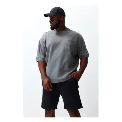 Trendyol Plus Size Anthracite Oversize Pocket Textured Premium T-Shirt