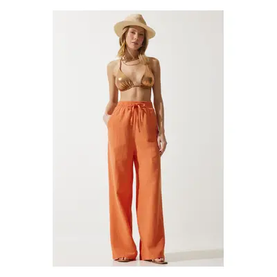 Happiness İstanbul Women's Orange Muslin Palazzo Trousers