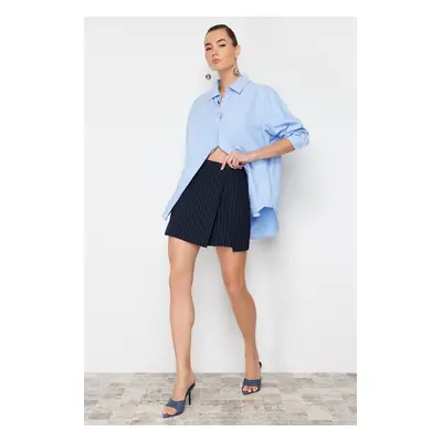 Trendyol Navy Blue Striped Mini High Waist Knitted Shorts Skirt