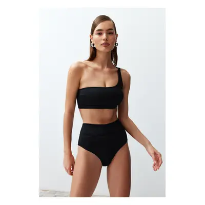 Trendyol Black One-Shoulder High Waist Regular Bikini Set