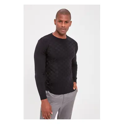 Trendyol Navy Blue Slim Fit Crew Neck Textured Knitwear Sweater