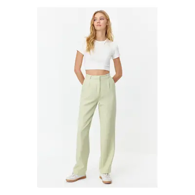 Trendyol Mint Straight/Straight Cut Pleated Woven Fabric Trousers