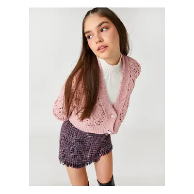 Koton Crop Cardigan prolamovaný perleťový knoflík detailní dlouhý rukáv