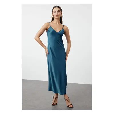 Trendyol Oil Straight Cut Strappy Midi Satin Woven Dress