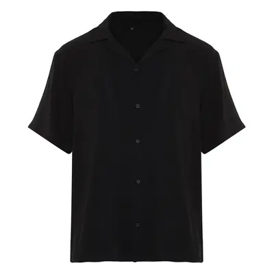 Trendyol Black Black Oversize Fit Summer Short Sleeve Linen Look Shirt Shirt