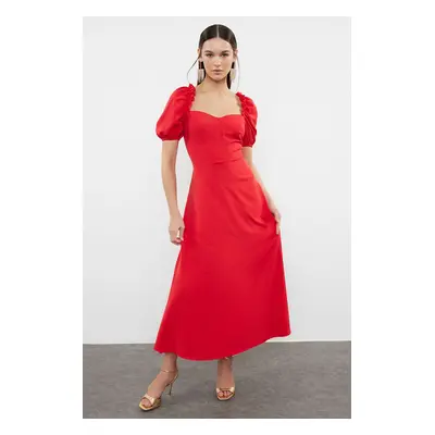 Trendyol Red A-Cut Balloon Sleeve Detailed Woven Elegant Evening Dress