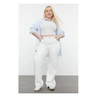 Trendyol Curve White High Waist Wide Leg Denim Trousers