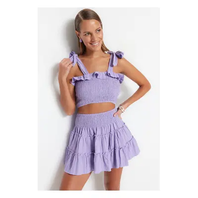 Trendyol Lilac Woven Frilled Blouse and Skirt Set