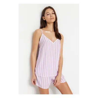 Trendyol Lilac Striped Rope Strap Viscose Woven Pajama Set