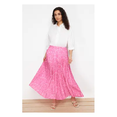 Trendyol Fuchsia Floral Patterned Pleated Elastic Waist Woven Skirt