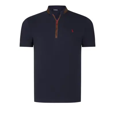 T8571 DEWBERRY ZIPPERED MEN'S T-SHIRT-PLAIN NAVY BLUE