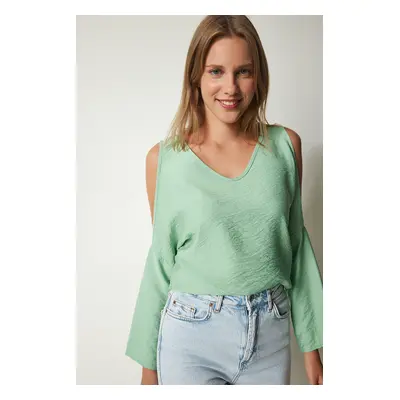 Happiness İstanbul Women's Aqua Green Decollete Flowy Ayrobin Blouse