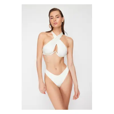 Trendyol Svatební Ecru Balconette obrácený V Kostice Bikiny Top