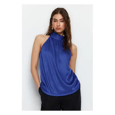 Trendyol Saks High Collar Pleated Knitted Blouse