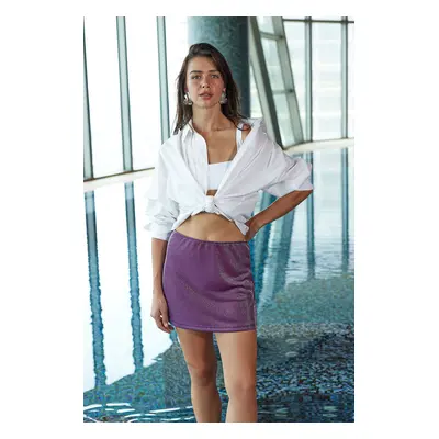 Trendyol Plum Mini Knitted Glitter Skirt