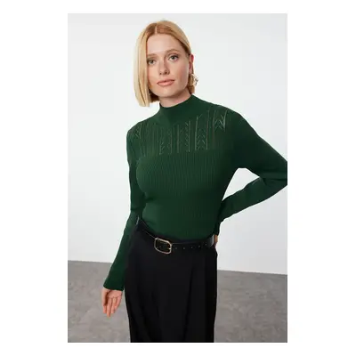 Trendyol Emerald Green Openwork/Hole Knitwear Sweater