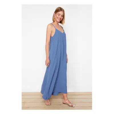 Trendyol Indigo Straight Cut V-Neck Maxi Woven Dress