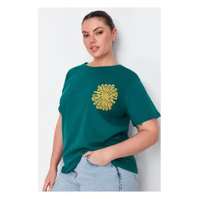 Trendyol Curve Green Printed Boyfriend Knitted T-shirt