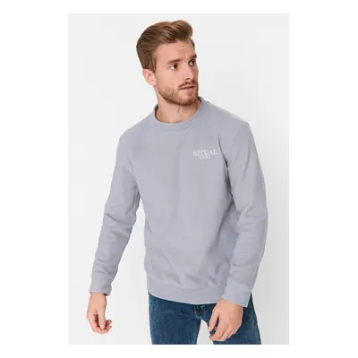 Trendyol Grey Regular/Normal Cut Crew Neck Anti-pilling Polar Fleece Text Print Sweatshirt