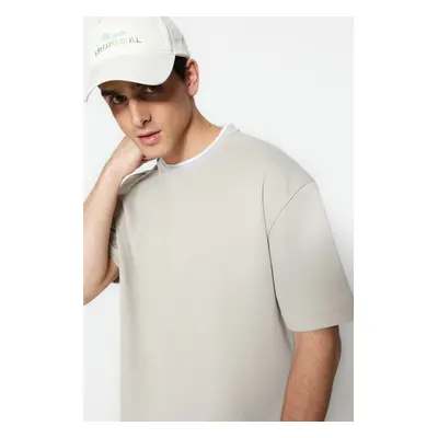 Trendyol Limited Edition Stone Oversize/Wide Cut Knit Banded Textured Pique T-Shirt