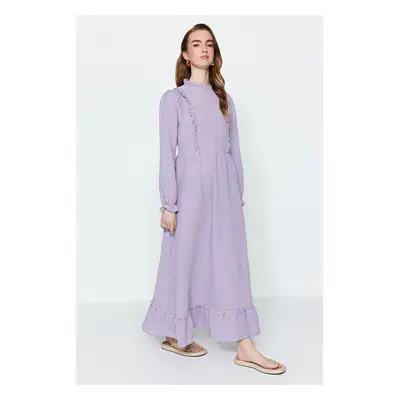 Trendyol Lilac Gingham vzorované volánkové detailní tkané šaty