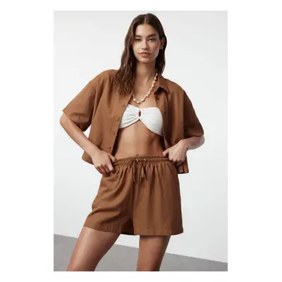 Trendyol Brown Woven Linen Look Shirt and Shorts Set