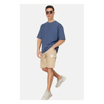 Trendyol Indigo Oversize Crew Neck Short Sleeve Textured Ottoman T-Shirt