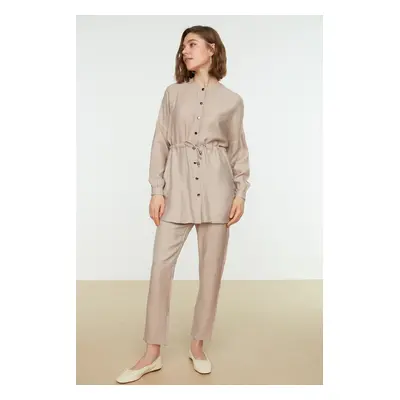 Trendyol Beige Tie Waist Shirt-Pants Weave Suit