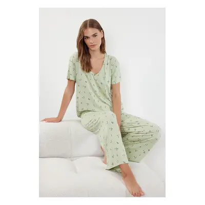 Trendyol Mint-Multicolored Floral Knitted Pajama Set