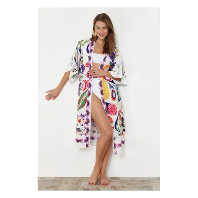 Trendyol Ethnic Patterned Belted Midi Woven 100% Cotton Beach Kimono&Caftan