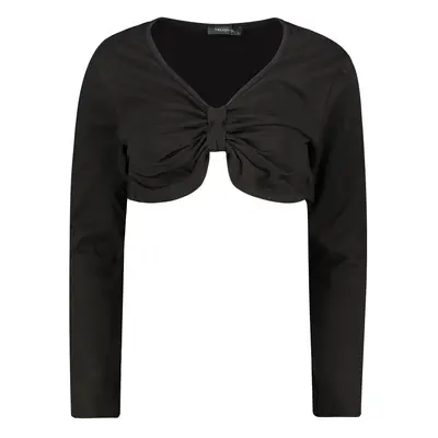 Trendyol Black Super Crop V Neck Knitted Blouse