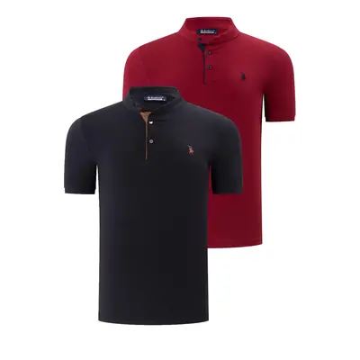 DUO SET T8560 DEWBERRY MEN'S T-SHIRT-BLACK-BURGUNDY