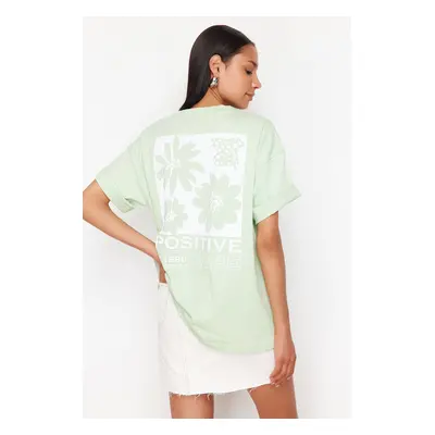 Trendyol Mint Back Printed Oversize/Wide Fit Crew Neck Knitted T-Shirt