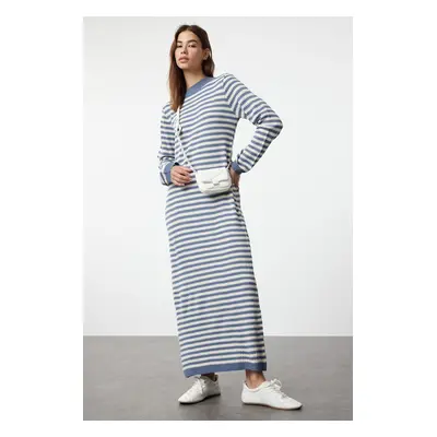 Trendyol Indigo Stone Striped Long Knitwear Dress