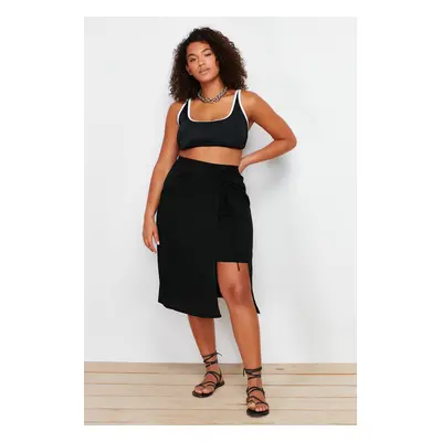 Trendyol Curve Black Slit Detailed Viscose Beachwear Woven Pareo