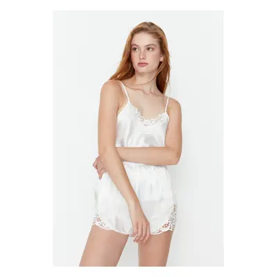 Trendyol Ecru Laced Rope Strap Satin Shorts Woven Pajama Set