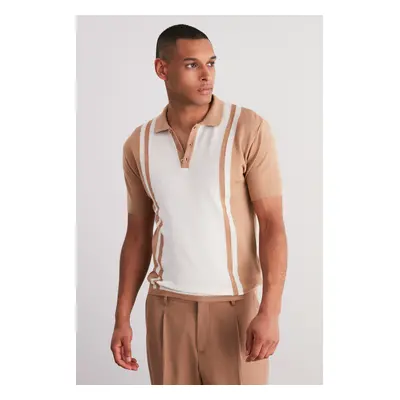 Trendyol Beige Regular Fit Buttoned Polo Neck Knitwear T-Shirt