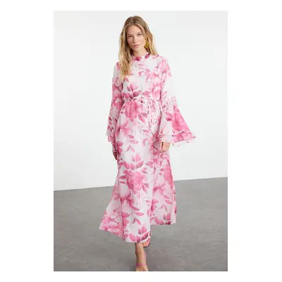 Trendyol Fuchsia Lined Woven Chiffon Floral Pattern Dress