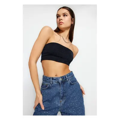 Trendyol námořnický modrý pletený lesklý crop top bustier