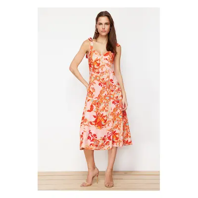 Trendyol Pink Floral A-Line Viscose Midi Woven Dress