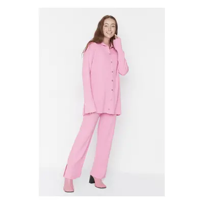 Trendyol Pink Slit Detailed Cardigan-Pants Knitwear Suit