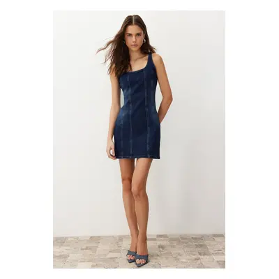 Trendyol Blue Stitch Detail Fitted Mini Denim Dress