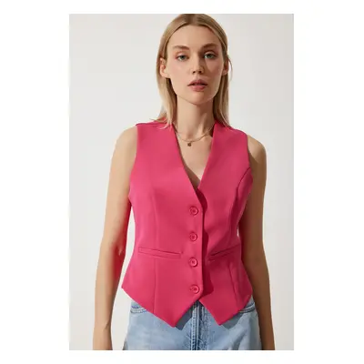 Happiness İstanbul Women's Dark Pink Fitted Short Woven Vest