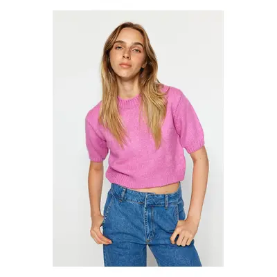 Trendyol Pink Crop Měkká texturovaná pletená halenka