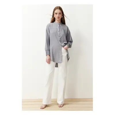 Trendyol Gray Linen Aerobin Oversize Woven Shirt