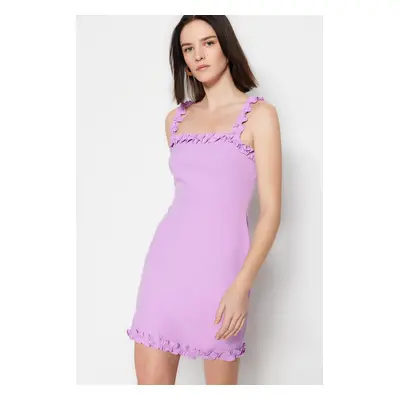 Trendyol Lilac Fitted Mini Woven Ruffled Woven Dress