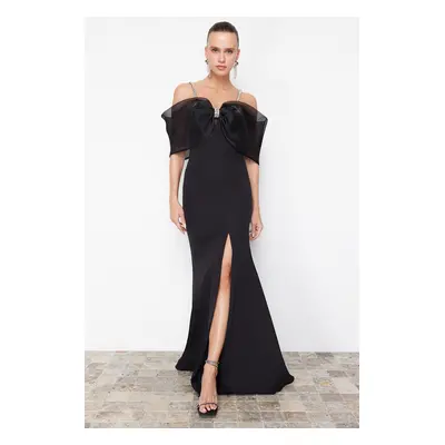 Trendyol Black Stone Accessory Detail Woven Long Elegant Evening Dress & Graduation Dress